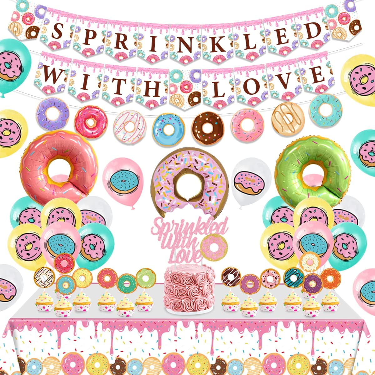 Sursurprise Donuts Baby Shower Decorations, Donuts & Diapers Banner Garland  Teal for Boys and Girls Baby Sprinkle Decorations Party Supplies