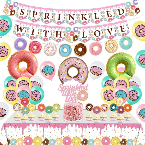 Donut Baby Shower Decorations for Girls Pink Sprinkled with Love Banner