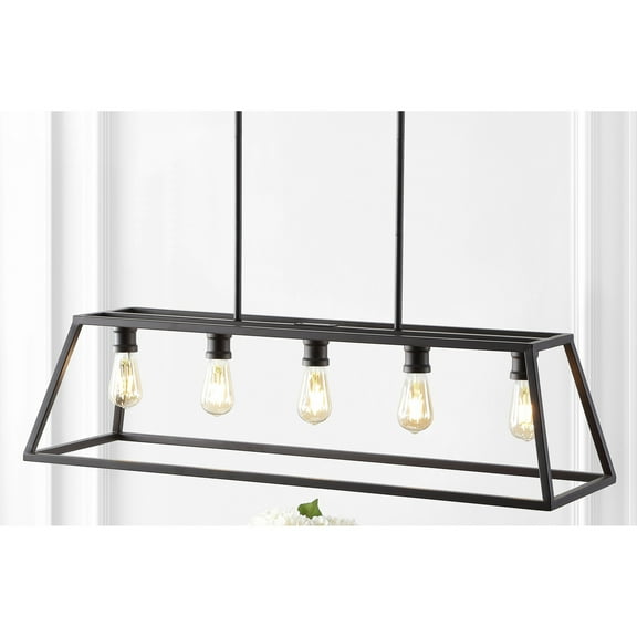 JONATHAN Y Floyd 38" 5-Light Adjustable Iron Farmhouse Vintage LED Dimmable Pendant, Oil Rubbed Bronze