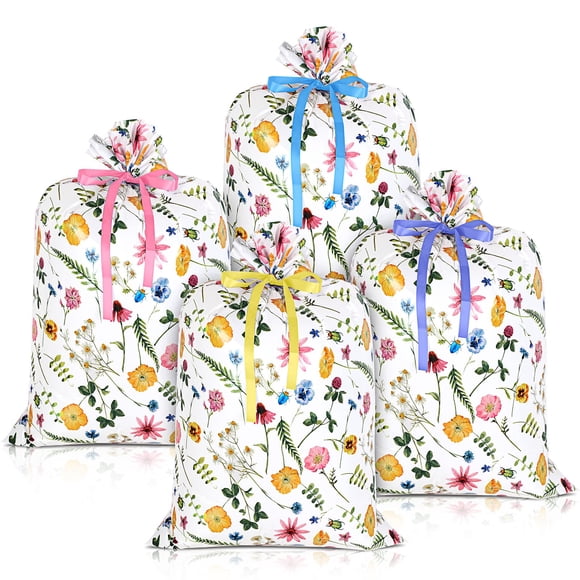 Bolsas de regalo TaoBary Jumbo Floral, 91 x 122 cm, con cintas, paquete de 4