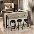 thumbnail image 4 of Oufan 4 Piece Kitchen Bar Table Set with Circular PU Stools for 3 Solid Wood Dining Set with Power Outlets and Drawers for Saving Space, Gray, 4 of 10