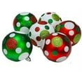 thumbnail image 1 of 6pc Glitter Polka Dot Ball Christmas Tree or Home Decor Ornaments Green White and Red, 1 of 4