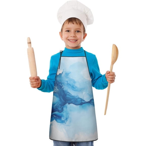 Blue Marble Pattern Kids Aprons for Girls and Boys,Adjustable Neck Strap Toddler Aprons for Kids Cooking Baking