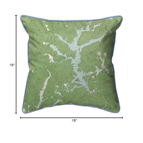Betsy Drake Interiors Burton Lake, GA Nautical Map Large Corded Indoor/Outdoor Pillow 18x18