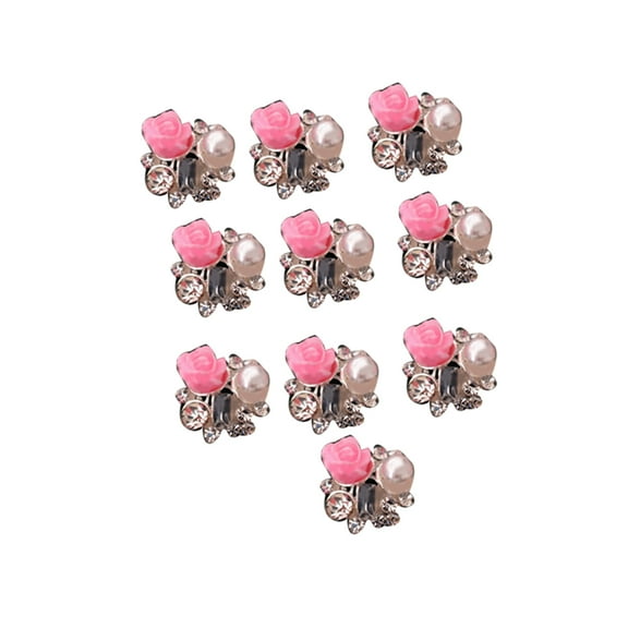 UDIYO 10Pcs Rose Flower Faux Pearl Decor Glitter Rhinestone DIY Nail Art Stickers