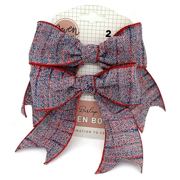 Plaid Burlap Bows and Ribbon, 4-Pack 4" x 3" Bows, 3 Yards, Red and Navy Blue by Gwen Studios