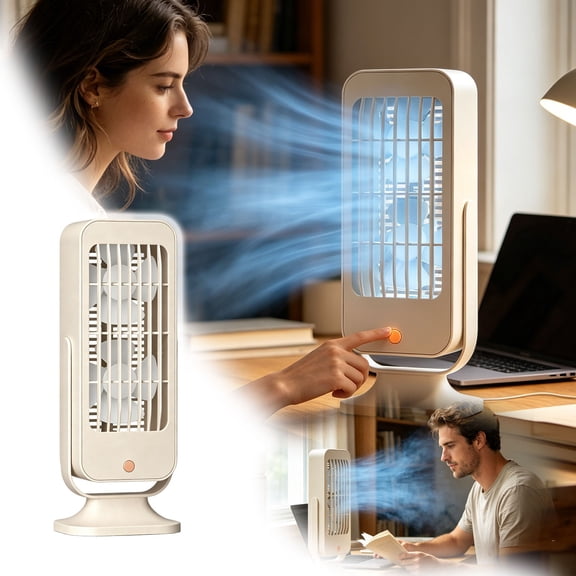 Dual Blade Desk Tower Fan, 3 Speed Quiet USB Powered Table Fan with Tilt Adjustable Head, Compact Personal Cooling Fan for Home Office Dorm