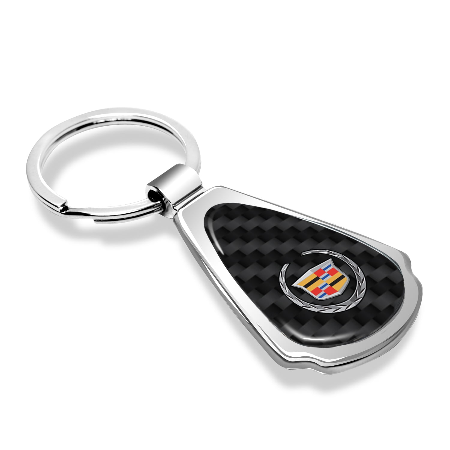 iPick Image for Cadillac Logo Real Black Carbon Fiber Chrome Metal Teardrop Key Chain, Official Licensed
