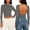 Gray, variant on Women Backless Long Sleeve Tops Crewneck Slim Fitted Crop Tee Shirts Y2K Stretchy Bodycon Basic Yoga Shirts