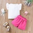 thumbnail image 6 of NOLDARES Toddler Girl Clothes, 2Pcs Baby Girl Summer Spring Outfits Sleeveless Tank Shirt Ruffle Rainbow Top +Bow Shorts Clothing Set(A1-Hot Pink,5-6 Years), 6 of 6