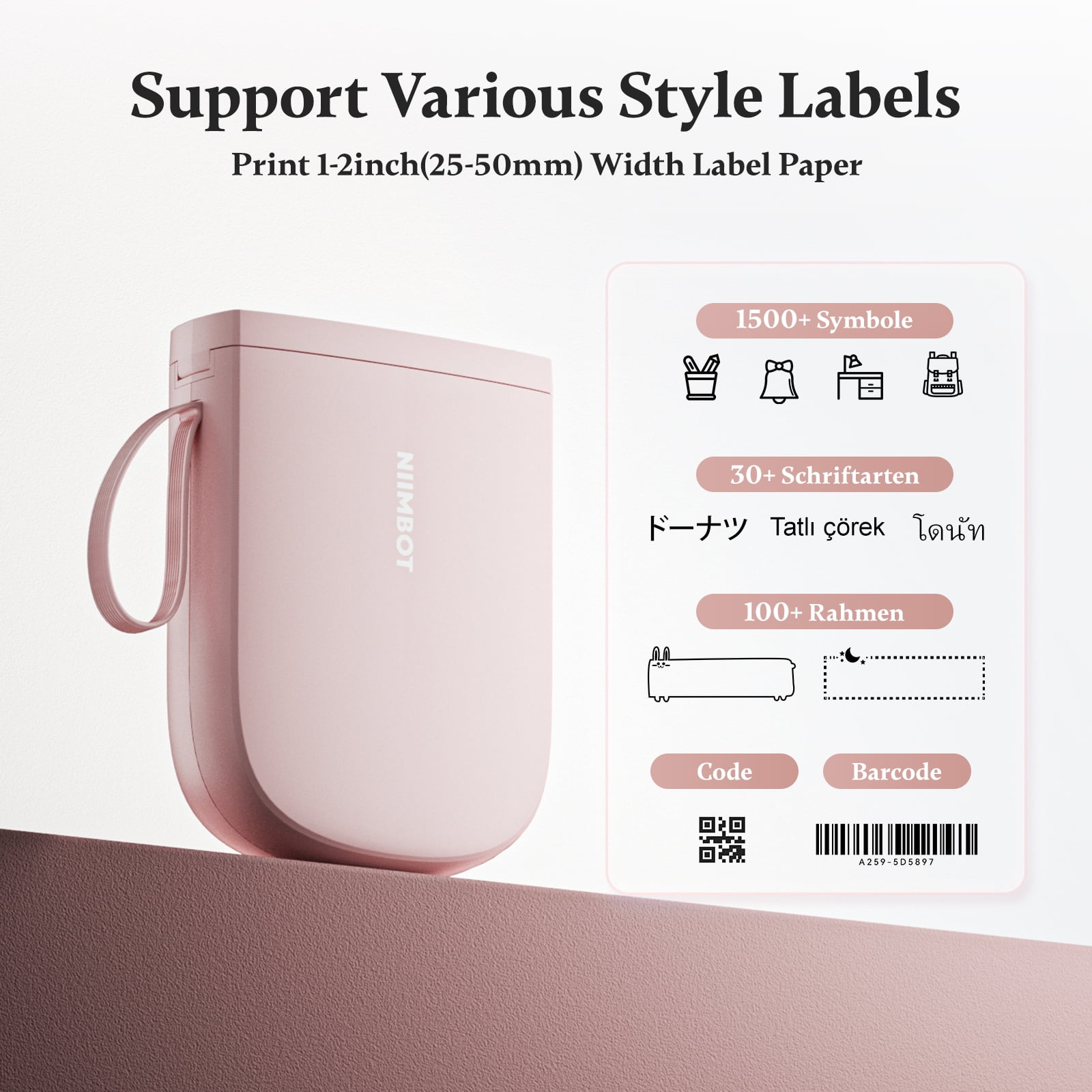 NIIMBOT D11 Upgraded HD 300 dpi Label Maker Mini Bluetooth Wireless Label Printer Inkless Labeler Rechargeable（Pink)