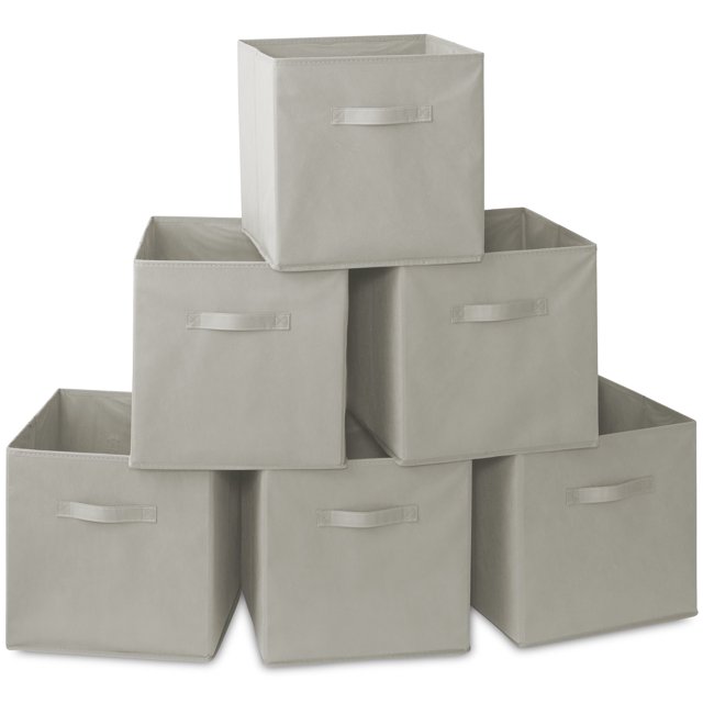 Juego de 6 cubos de tela Casafield, gris claro - Cestas plegables de 33 cm para estantes y organizadores de cubículos