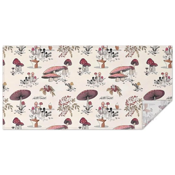 Red Mushroom Plant Light Pattern Rectangle Tablecloth 60"x120",Waterproof Polyester Rectangle Table Cloth, Wipeable Spillproof Polyester Tablecloth for Dining, Camping, Indoor and Outdoor