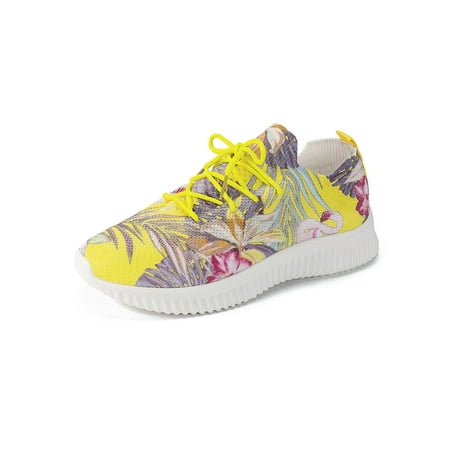 

Welliumy Womens Athletic Shoes Breathable Trainers Sport Sneakers Gym Walking Shoe Yoga Comfort Lace Up Flats Yellow 6.5