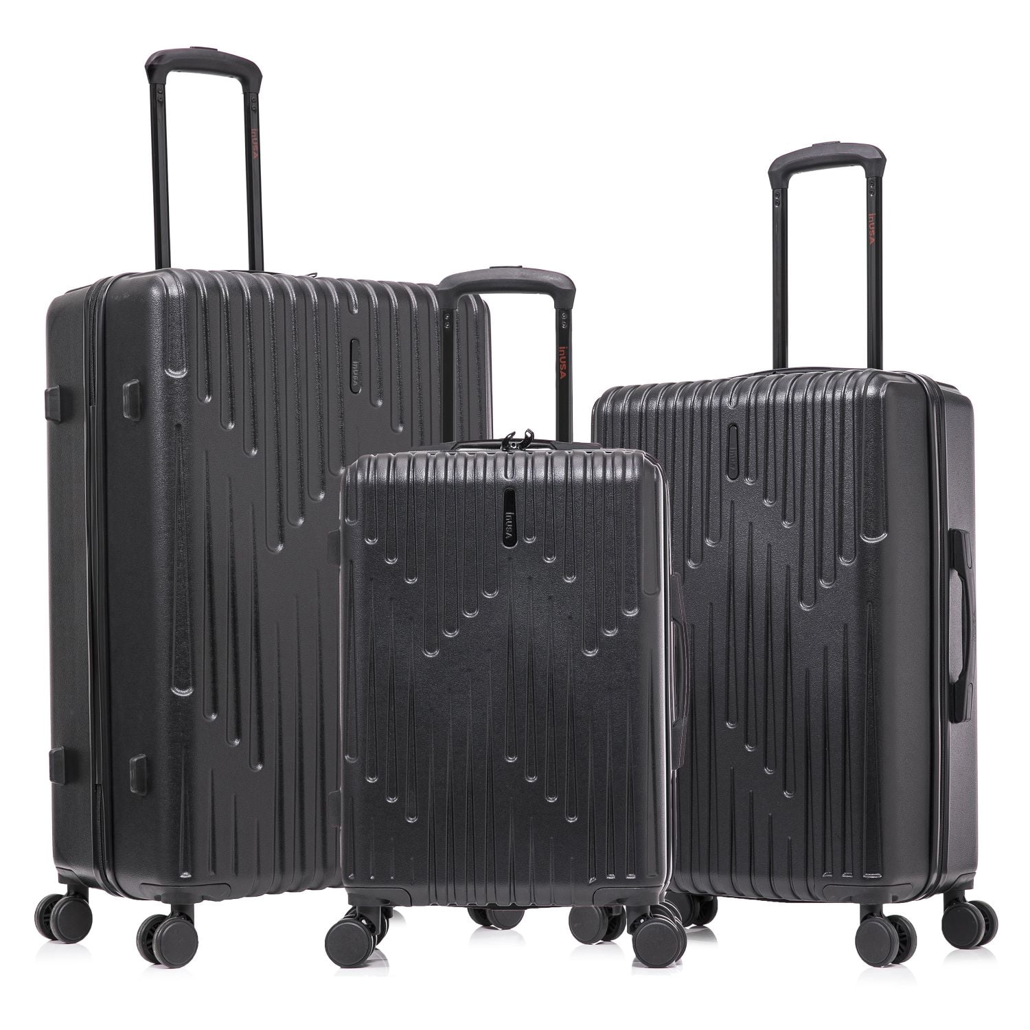 InUSA DRIP 3-Piece Hardside Luggage Sets with Spinner Wheels, Handle and Trolley, (20"/24"/28"), Black