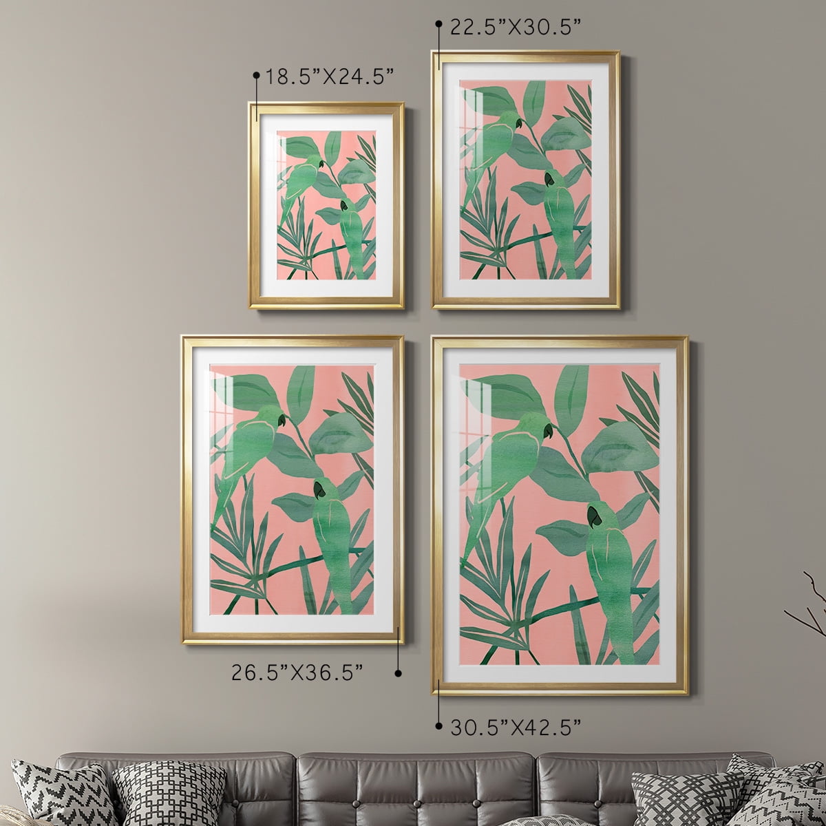 Wexford Home Pink and Green Birds of Paradise I Premium Framed Print, 26.5" x 36.5" - Ready to Hang, Gold (Set of 2)