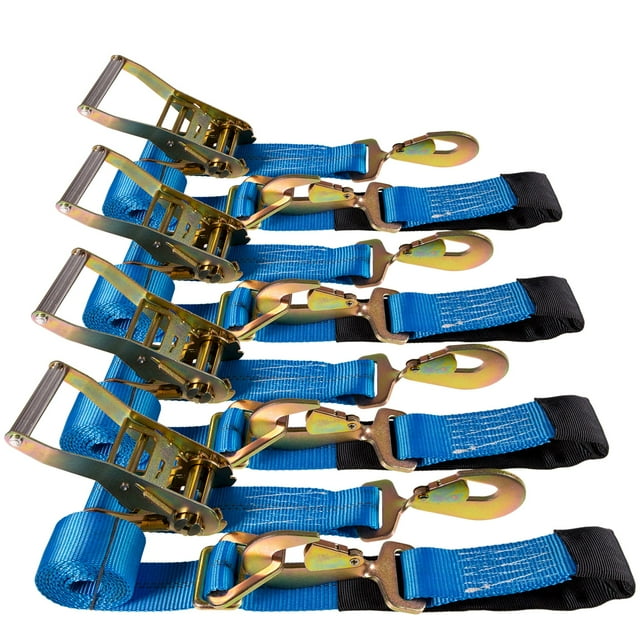 US Cargo Control Auto Tie Down Ratchet Strap, 2 Inch X 8 Foot Blue Axle Strap, Safely and Securely Tie Down Cars for Transport, Working Load Limit 3,333 Pounds, 4 Pack