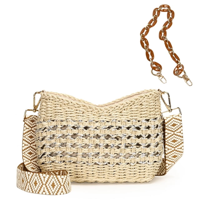 Bolso bandolera Herald pequeño hecho a mano con bolsillo de paja para mujer