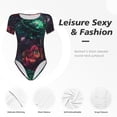 thumbnail image 4 of Balery Red And Green Carnation Body de cuello redondo de manga corta para mujer Tops de manga corta Tops básicos-Small, 4 of 7