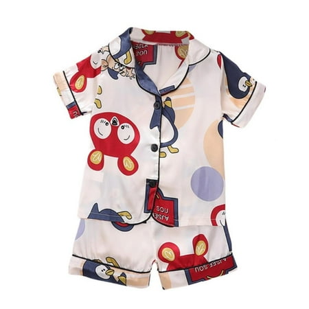

Promotion!Boys Silk Santin Pajamas for Children Kawaii Print Girls Sleepwear Pijama Nightwear Pyjamas Set Kids Loungewear for 1-6 Years