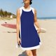 thumbnail image 2 of Vestido de Verano de Manga Corta de las Mujeres Cuello Redondo Cuello en V Sólido Casual Mini Patinador Vestido de Dos Piezas, Falda de Verano Corta, 2 of 6