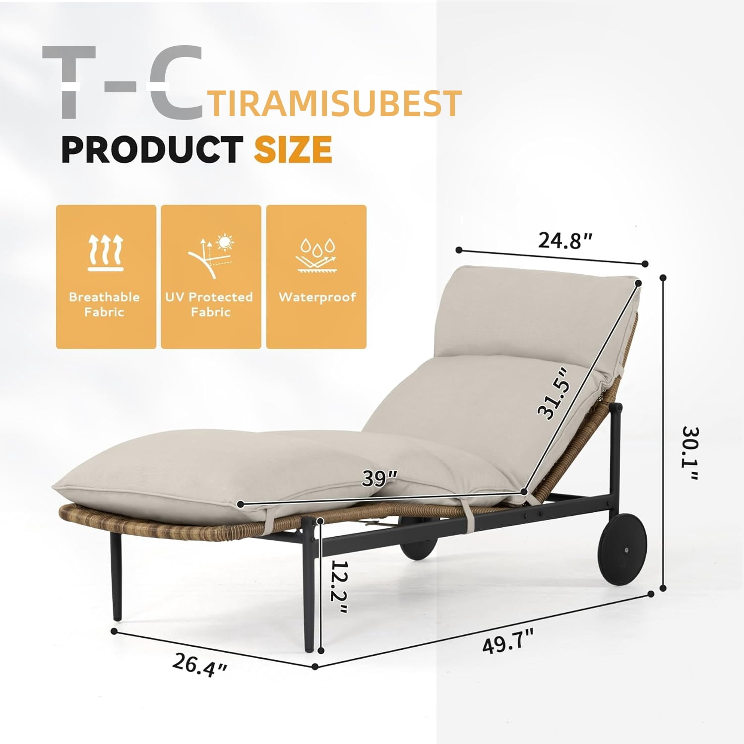 T-Chill Outdoor Living Wicker Chaise Lounge Chair with Aluminum Frame, Set of 1,Beige