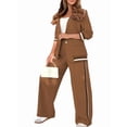 thumbnail image 2 of Women'S Fall Spring 2 Piece Blazer Outfits Business Casual Oversized Jacket Wide Leg Work Pants Dark Brown XXL, 2 of 9