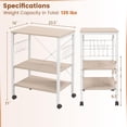 thumbnail image 4 of 3-Layer Microwave Stand Bakers Rack, Kitchen Rolling Cart with 4 Universal Wheels and 10 Removable Hooks, Coffee Cart Shelf Organizer for Kitchen, Living Room, Entryway, Maple, 4 of 8