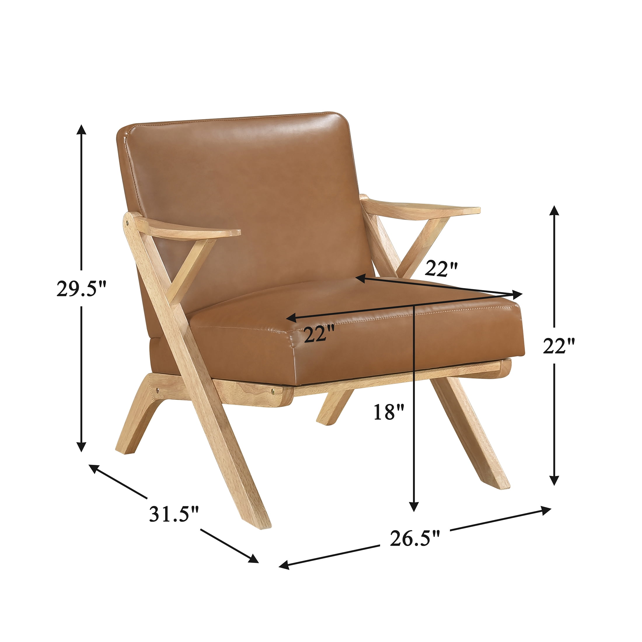 OakvillePark Loxbury Faux Leather Accent Chair, Brown/Natural Wood