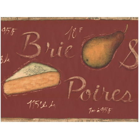 Prepasted Wallpaper Border - Cheese Apple Pear Brie Garnet Red Kitchen Wall Border Retro Design, Roll 15 ft. x 9 (Best Brie Cheese Brand)
