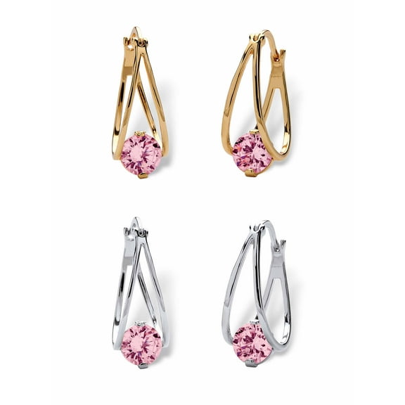 PalmBeach Jewelry Simulated Birthstone Crystal Hoop Earrings 2-Pair Set in Silvertone and Goldtone 1/2"