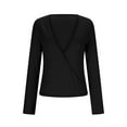 thumbnail image 4 of Lenpel Women's Long Sleeve Workout Tops Crossover Deep V Neck Tie Side Ruched Slim Yoga Shirts Cover Up Blouses(Black,Medium), 4 of 7