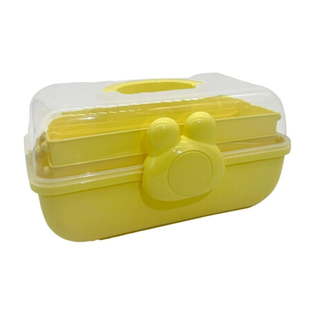 Organizador de accesorios para el cabello, caja organizadora de joyas con asa, multiusos para manualidades. Amarillo