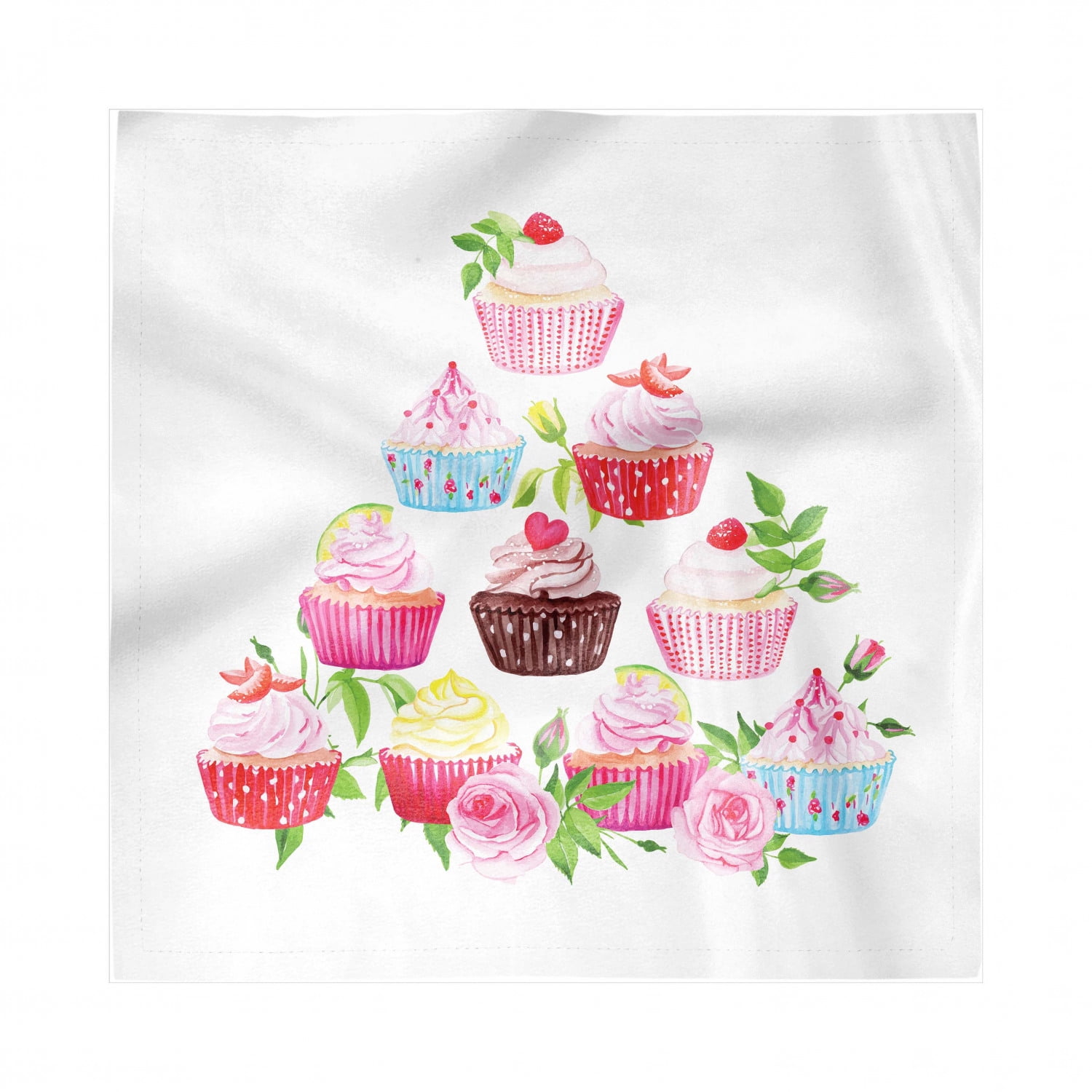Dessert Decorative Napkins Set of 4, Pyramid of Cupcakes with Polka Dot