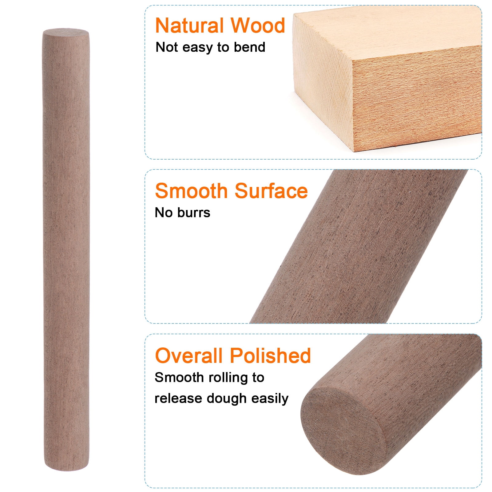 Unique Bargains Smooth Non-Stick Ebony Wood Rolling Pin for Baking and Dough 9.4"x1.1"