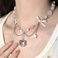 thumbnail image 3 of Sanrio-collar de cuentas con lazo de Hello Kitty para mujer, cadena de clavícula con borla de estrella Y2k, corazón de niña linda, regalo de joyería con dijes elegantes, 3 of 3