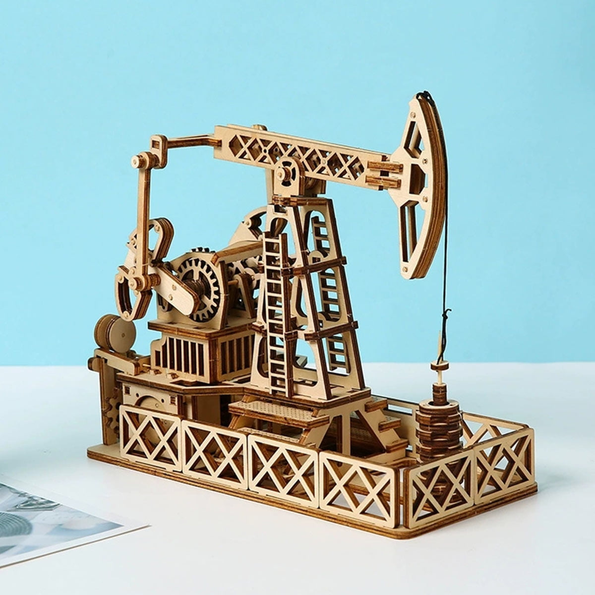3D Wooden Oil Derrick Model Kit, Creative Assembly Structure Puzzle, Educational DIY Building Set for Adults & Teens, Unique Collectible Display and Home Office Decor