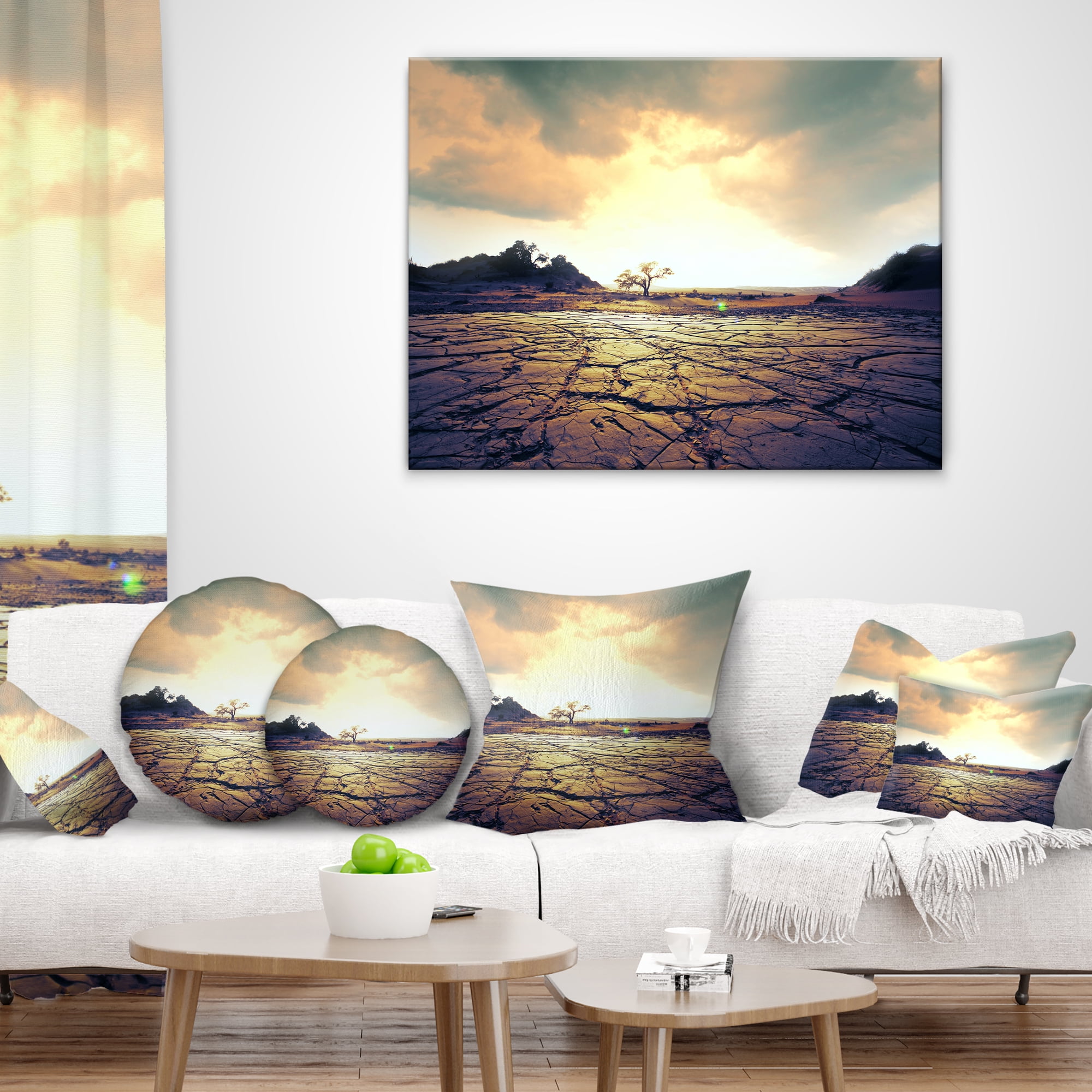 Designart Cracked Drought Land with Sunshine - Landscape Printed Throw Pillow - 18x18