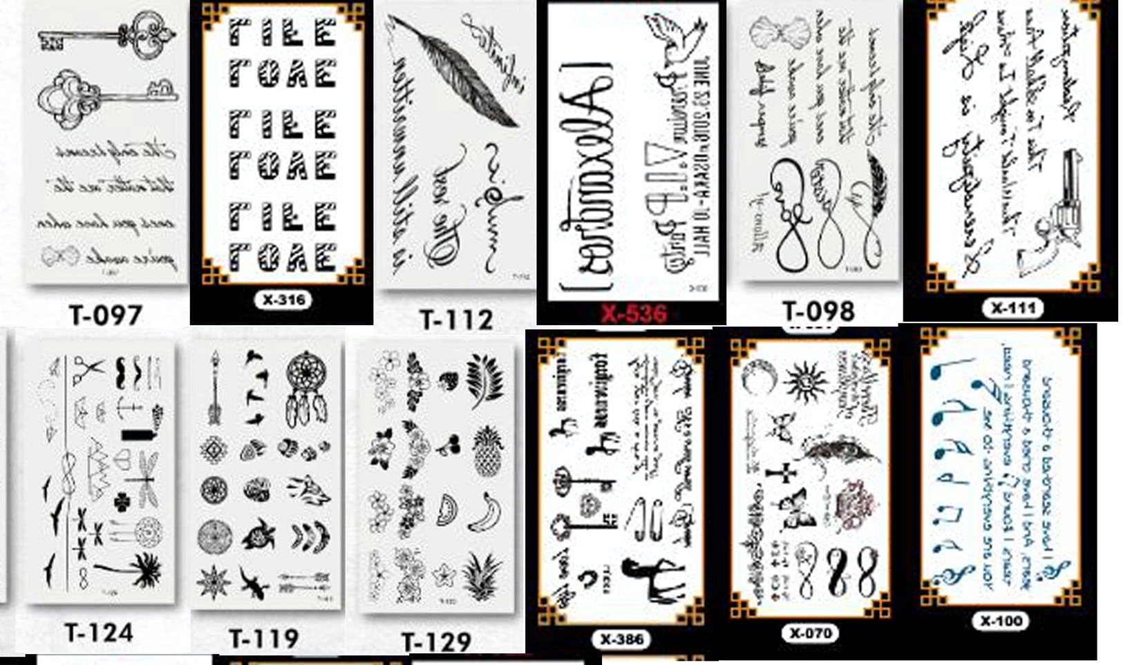 PartyPavillion 30 Sheet Pack Temporary Tattoos Neck and Wrist Men Women Kids - Black