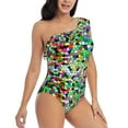 thumbnail image 3 of Haiem Colorful Tie Dye Stained Glass Women's One Piece Swimsuits Tummy Control One Shoulder Bathing Suits Ruffle Swimwear-Small, 3 of 8