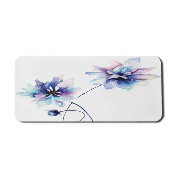 Watercolor Flower Computer Mouse Pad, Flora Drawing Soft Spring Colors Retro Style Floral Artwork, Rectangle Non-Slip Rubber Mousepad X-Large, 35" x 15" Gaming Size, White Purple Blue, by Ambesonne