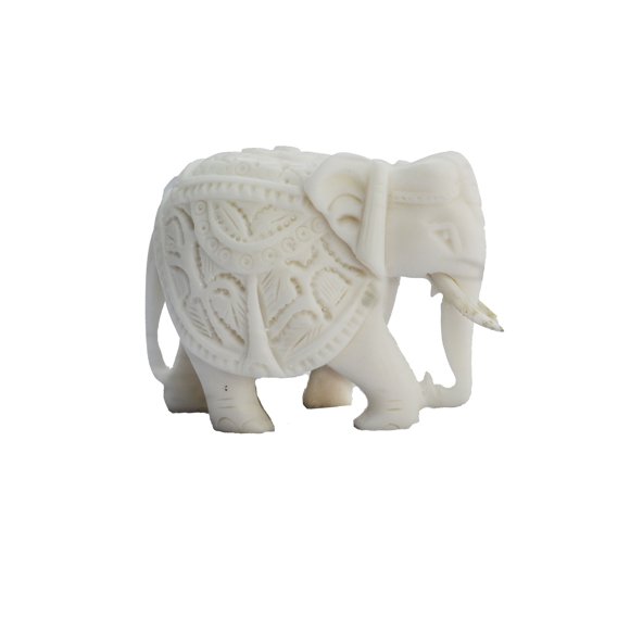 Handcrafted Pure White Royal Elephant Statue, Synthetic Fiber