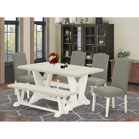 East West Furniture V-Style 6-piece Wood Dining Set in White/Shitake