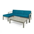 thumbnail image 4 of Santa Otis Outdoor 3 Seater Acacia Wood Sofa Sectional with Cushions, Light Gray and Dark Teal, 4 of 4