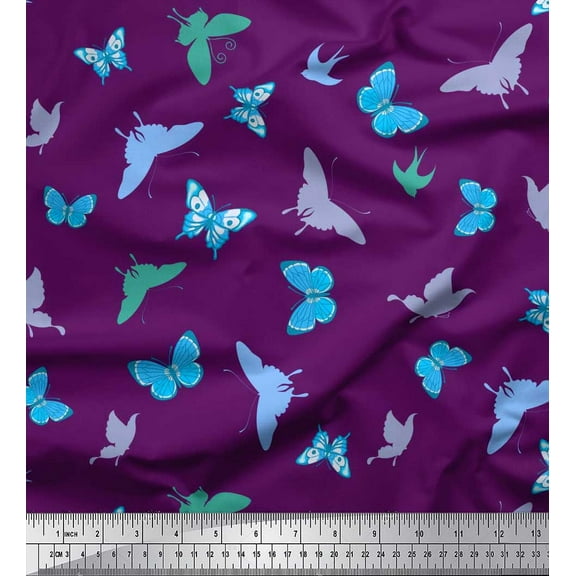 Soimoi Purple Cotton Cambric Fabric Butterflies Butterfly Printed Craft Fabric by the Yard 56 Inch Wide