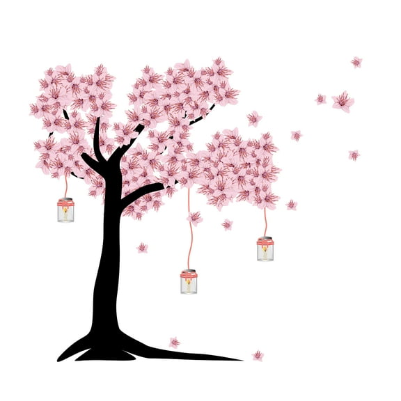 Design With Vinyl - Cherry Blossom Tree Wall Decal - Sticker for Home Decoration in a Floral Themed Nursey Room, Easy To Apply & Removeable-Size: 10" x 9".