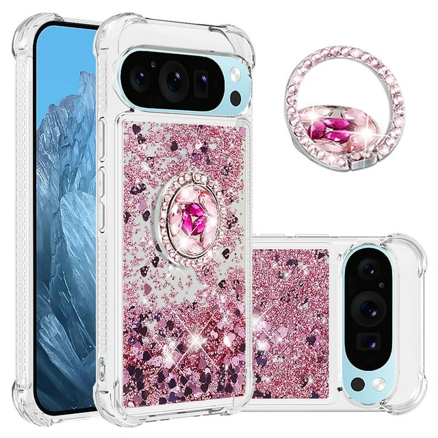 Case for FOXDOCK Google Pixel 9 Pro XL Full Corner Protection Glitter Phone Case with Ring Holder