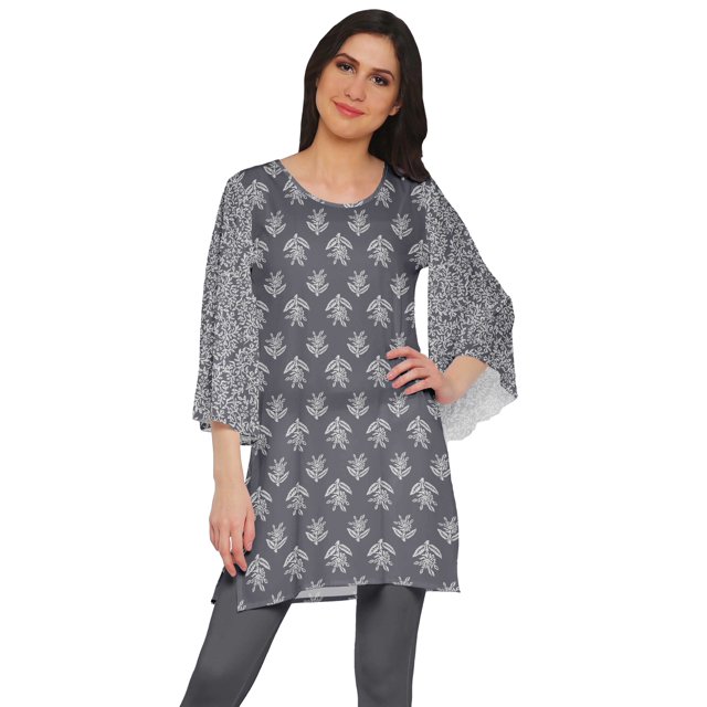 Moomaya Kurtis Courtes en Poly-Crêpe pour Femmes, Robe à Manches Kimono Imprimée, Haut Indien