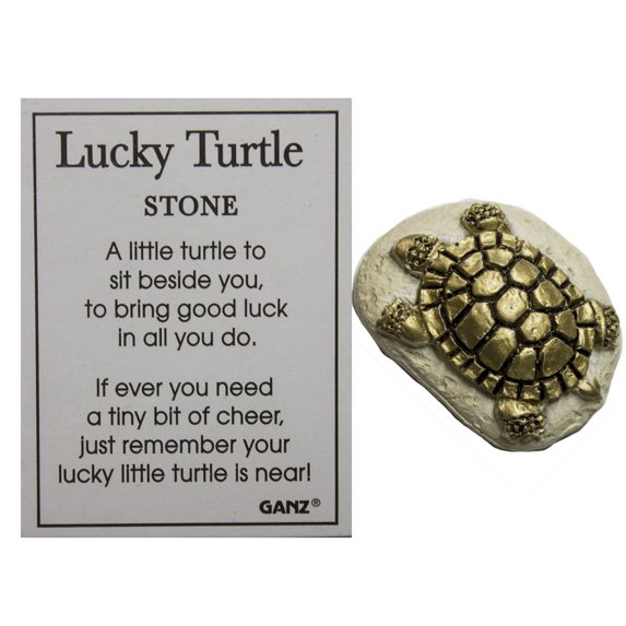Ganz 1 Inch Lucky Turtle Pocket Stone with Story Card (White/Gold)