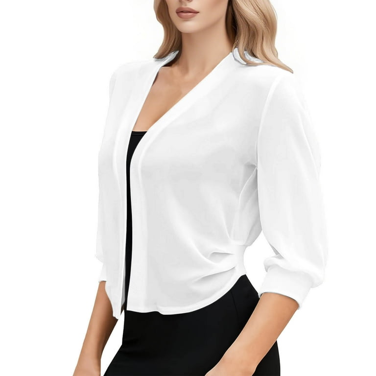RYRJJ Women's 3/4 Sleeve Cropped Cardigan Lightweight Open Front Shrug Bolero Dressy Chiffon Cardigans for Dress(White,XL) - Walmart.com RYRJJ Women's 3/4 Sleeve Cropped Cardigan Lightweight Open Front Shrug Bolero Dressy Chiffon Cardigans for Dress(White,XL) - Walmart.com